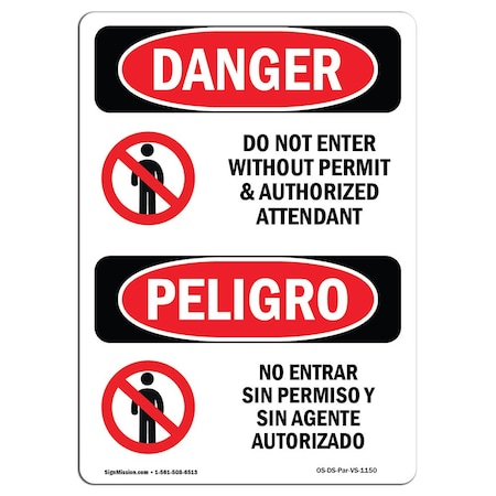 Signmission Safety Sign, OSHA Danger, 24" Height, Rigid Plastic, Do Not Enter Without Permit Spanish OS-DS-P-1824-VS-1150